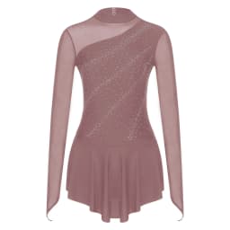 Women Figure Ice Skating Dance Dress Lyrical Dance Ballet Gymnastics Leotard Tutu Long Sleeve Mesh Shiny Rhinestone Dancewear