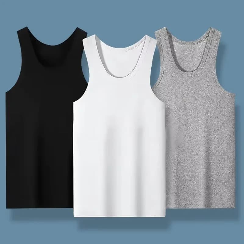 Men's Four Season Classic Black White And Gray Pure Cotton Casual Sports Vest Comfortable Running And Sweat Absorbing Base Shirt