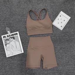 SOISOU Nylon Gym Yoga Set Women's Tracksuit Cycling Shorts Set Tight Elastic Short Chest Pad Removable Bra Womens Clothing