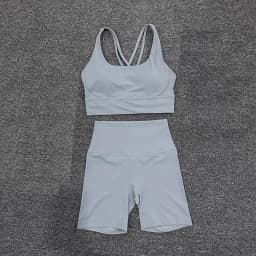 SOISOU Nylon Gym Yoga Set Women's Tracksuit Cycling Shorts Set Tight Elastic Short Chest Pad Removable Bra Womens Clothing