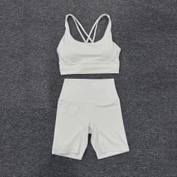 SOISOU Nylon Gym Yoga Set Women's Tracksuit Cycling Shorts Set Tight Elastic Short Chest Pad Removable Bra Womens Clothing