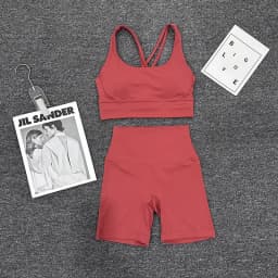 SOISOU Nylon Gym Yoga Set Women's Tracksuit Cycling Shorts Set Tight Elastic Short Chest Pad Removable Bra Womens Clothing