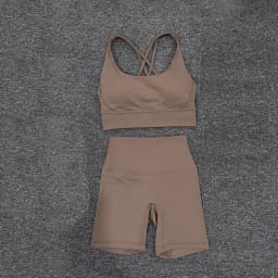 SOISOU Nylon Gym Yoga Set Women's Tracksuit Cycling Shorts Set Tight Elastic Short Chest Pad Removable Bra Womens Clothing