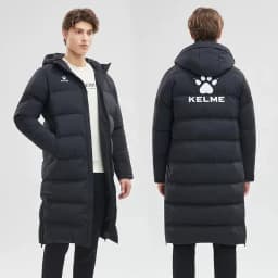 KELME Men Winter Jacket Long Sports Training Hooded Coat Outrwear Warm Silk Cotton Windproof Cotton Clothing пуховик женский