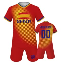 Spain Custom Soccer Jersey Sets Football Kit Kids Training Outfit Club Personalized Name Number Soccer Uniform for Boys ＆ Girls