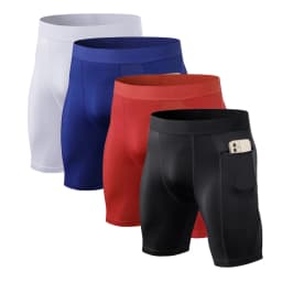 Men's Tight Stretch Fitness Shorts Zip Pocket PRO Stretch Sweat Dry Running Trousers Riding Trousers Running Trousers Beach Pant