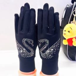 Figure Skating Black Gloves, Thin Velvet Palm Pads, Anti Slip and Shockproof, Figure Skating Gloves, Wings, Swan Stickers, Diamo