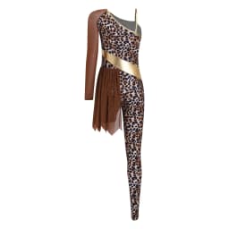Women One Shoulder Leopard Caveman Gymnastics Ballet Dance Leotard Halloween Carnival Cavewoman Primitive Tribe Dress Up Costume