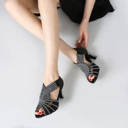 Ailove Fashionable Satin Diamond-Encrusted Mid-High Heel Comfortable Latin Dance Shoes and Cha-Cha Dance Shoes