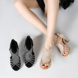 Ailove Fashionable Satin Diamond-Encrusted Mid-High Heel Comfortable Latin Dance Shoes and Cha-Cha Dance Shoes