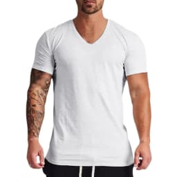 Solid Cotton V-Neck Short Sleeve Running T-Shirts Men Summer Gym T Shirt Fitness Clothing Slim Fit Bodybuilding Workout Tee Tops