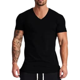 Solid Cotton V-Neck Short Sleeve Running T-Shirts Men Summer Gym T Shirt Fitness Clothing Slim Fit Bodybuilding Workout Tee Tops