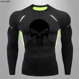 MMA Compression Shirt Men Running T-Shirt Long Sleeve Outdoor Fitness Second Skin Quick Dry Gym Top Breathable Black Sportswear