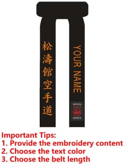 Shotokan Karate Black Belt Embroidery Japanese Martial Arts for Kids & Youth & Junior Club Polyester Customized Name Width 4cm