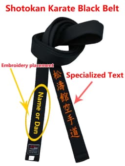 Shotokan Karate Black Belt Embroidery Japanese Martial Arts for Kids & Youth & Junior Club Polyester Customized Name Width 4cm