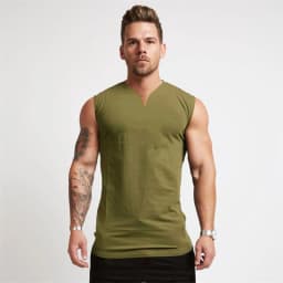 Summer Cotton Breathable V-neck Tank Tops Gym Workout Running Sport Sleeveless Shirt Mens Fitness Bodybuilding Muscle Clothing