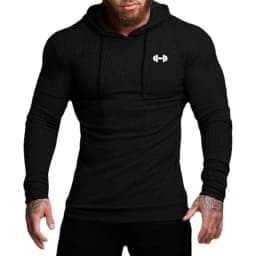 Spring Autumn Mens Running Hooded T-shirts Thin Ribbed Knitted Sports Sweaters Classic Strip Slim Gym Fitness Pullover T Shirts