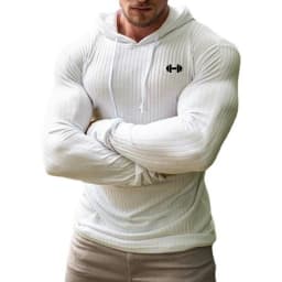 Spring Autumn Mens Running Hooded T-shirts Thin Ribbed Knitted Sports Sweaters Classic Strip Slim Gym Fitness Pullover T Shirts