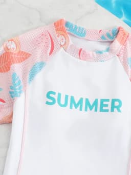 Girls Kids Swimsuit 2026 New Solid Print Mesh Short Skirt Children Swimwear Summer Two Piece Short Sleeve Beachwear Bathing Suit