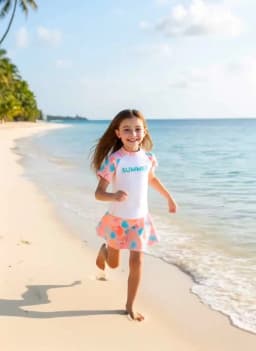 Girls Kids Swimsuit 2026 New Solid Print Mesh Short Skirt Children Swimwear Summer Two Piece Short Sleeve Beachwear Bathing Suit