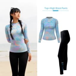 Nu-June Surfing Shirts Long Sleeve Women UPF50+ Rash Guard Swimwear Breathable Slim Fit Quick-Dry Bathing Suit Beachwear Set