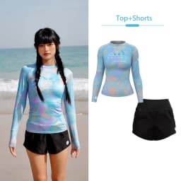 Nu-June Surfing Shirts Long Sleeve Women UPF50+ Rash Guard Swimwear Breathable Slim Fit Quick-Dry Bathing Suit Beachwear Set