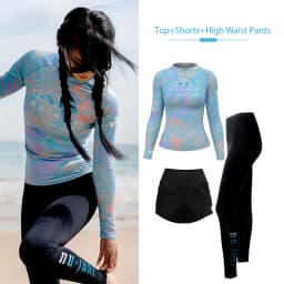 Nu-June Surfing Shirts Long Sleeve Women UPF50+ Rash Guard Swimwear Breathable Slim Fit Quick-Dry Bathing Suit Beachwear Set