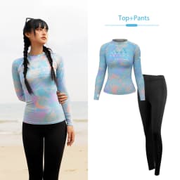 Nu-June Surfing Shirts Long Sleeve Women UPF50+ Rash Guard Swimwear Breathable Slim Fit Quick-Dry Bathing Suit Beachwear Set