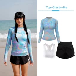 Nu-June Surfing Shirts Long Sleeve Women UPF50+ Rash Guard Swimwear Breathable Slim Fit Quick-Dry Bathing Suit Beachwear Set