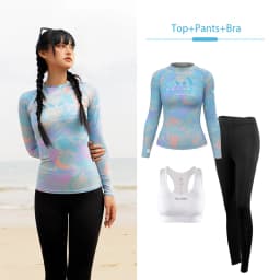 Nu-June Surfing Shirts Long Sleeve Women UPF50+ Rash Guard Swimwear Breathable Slim Fit Quick-Dry Bathing Suit Beachwear Set
