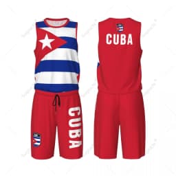 Men Cuba Flag Basketball Jersey Set Mesh Shirt & Pants Sleeveless