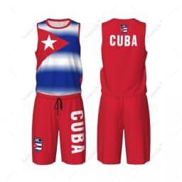 Men Cuba Flag Basketball Jersey Set Mesh Shirt & Pants Sleeveless