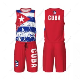 Men Cuba Flag Basketball Jersey Set Mesh Shirt & Pants Sleeveless