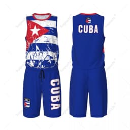 Men Cuba Flag Basketball Jersey Set Mesh Shirt & Pants Sleeveless