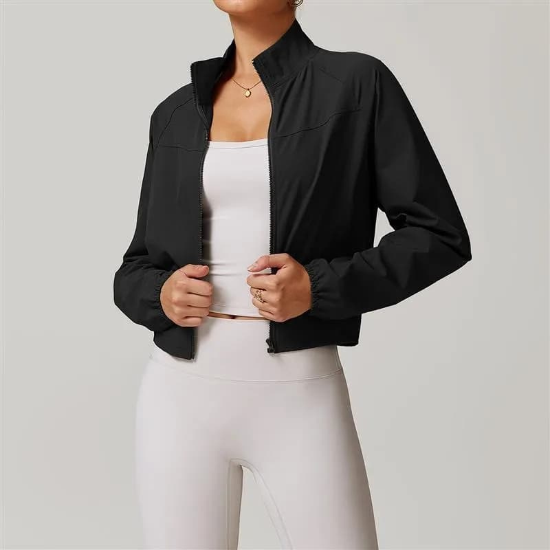 LULU FLORA Women's Quick-Dry Stand Collar Yoga Jacket Thin Windproof Outdoor Running Fitness Long Sleeve Sports Coat