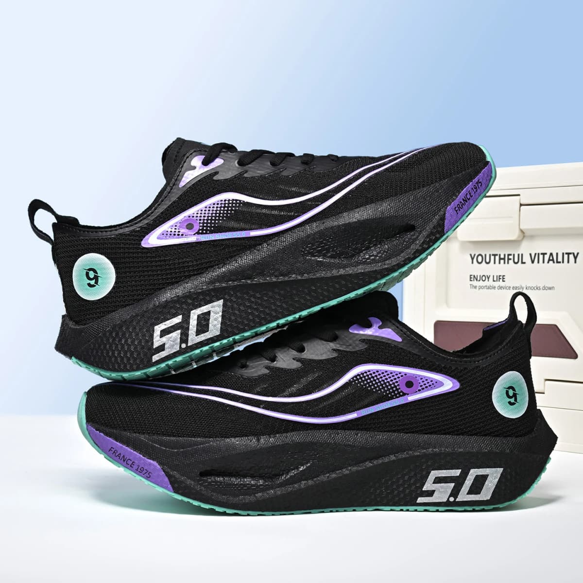 New Trendy Sports Running Shoes, Comfortable and Breathable Men's and Women's Sports Casual Shoes, Outdoor Large-sized Black 10