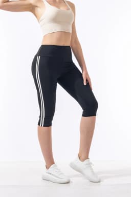 Women's 2-Stripe High-Waisted Yoga Capris - Quick-Drying Summer Gym & Outdoor Pants