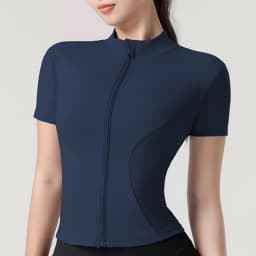 Woman Yoga Jacket High Elastic Yoga Short Sleeve Coat Stand Collar Tight Sports Coat Naked Fitness Short Sleeve Female
