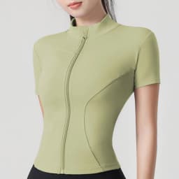 Woman Yoga Jacket High Elastic Yoga Short Sleeve Coat Stand Collar Tight Sports Coat Naked Fitness Short Sleeve Female