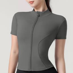 Woman Yoga Jacket High Elastic Yoga Short Sleeve Coat Stand Collar Tight Sports Coat Naked Fitness Short Sleeve Female
