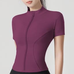 Woman Yoga Jacket High Elastic Yoga Short Sleeve Coat Stand Collar Tight Sports Coat Naked Fitness Short Sleeve Female