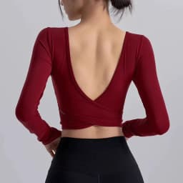 Autumn Slimming Long Sleeved Yoga Top Crossed Back with Fixed Chest Pads for Sports Running Fitness Tight Fitting Shirt