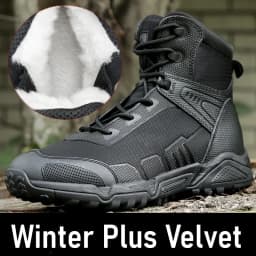 Military Tactical Combat Boots Men Autumn Winter Fleece Work Training Shoes Outdoor Ultralight Waterproof Desert Hiking Boots