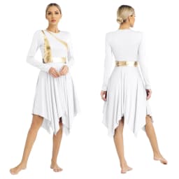Women Long Sleeve Modern Lyrical Dance Dress Ballroom Dancing Church Choir Liturgical Praise Worship Stage Performance Dancewear
