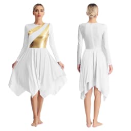 Women Long Sleeve Modern Lyrical Dance Dress Ballroom Dancing Church Choir Liturgical Praise Worship Stage Performance Dancewear
