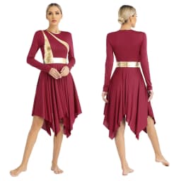 Women Long Sleeve Modern Lyrical Dance Dress Ballroom Dancing Church Choir Liturgical Praise Worship Stage Performance Dancewear