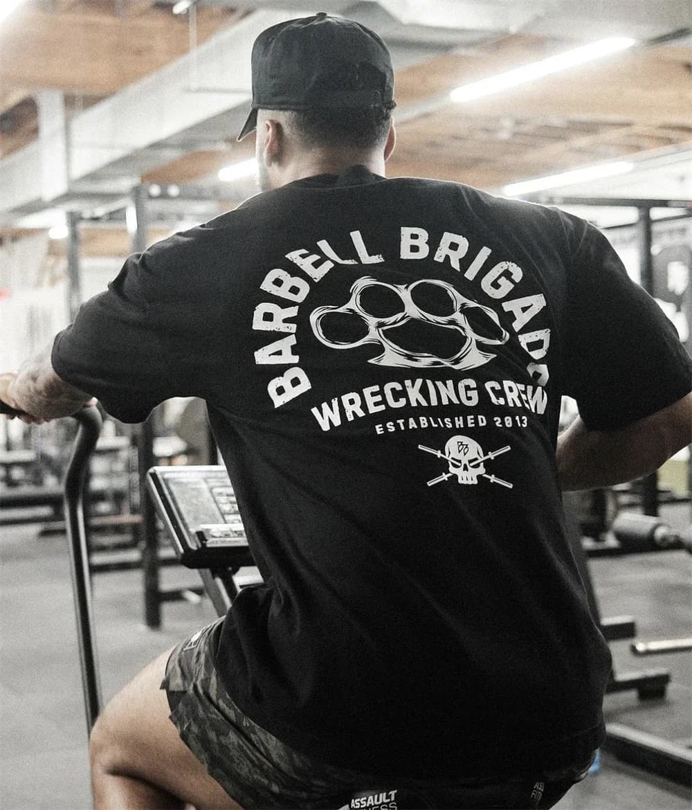 Barbell Brigade 2025 Men's Summer Gym T-Shirt Cotton Short Sleeve Bodybuilding Fitness Training Muscle Tees Fashion Sportswear