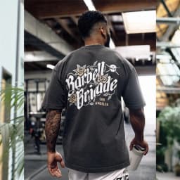 BARBELL BRIGADE Gym Fitness T-shirt Loose Oversize Cotton Men Short Sleeves Bodybuilding Sports Tee Summer Training Workout Tops