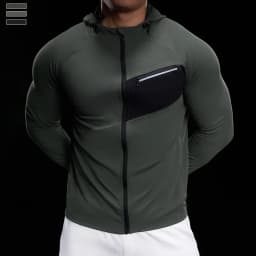 Men Zip Standing Collar Hoodies Top Stretch Slim Long Sleeve Running Fitness Jacket Gym Jogging Tee Bodybuilding Training Shirts