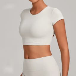 Gym Workout Clothes Backless Running Sports Top Double-layer Stitching No Chest Pad Yoga Wear Fitness Short Sleeve for Women